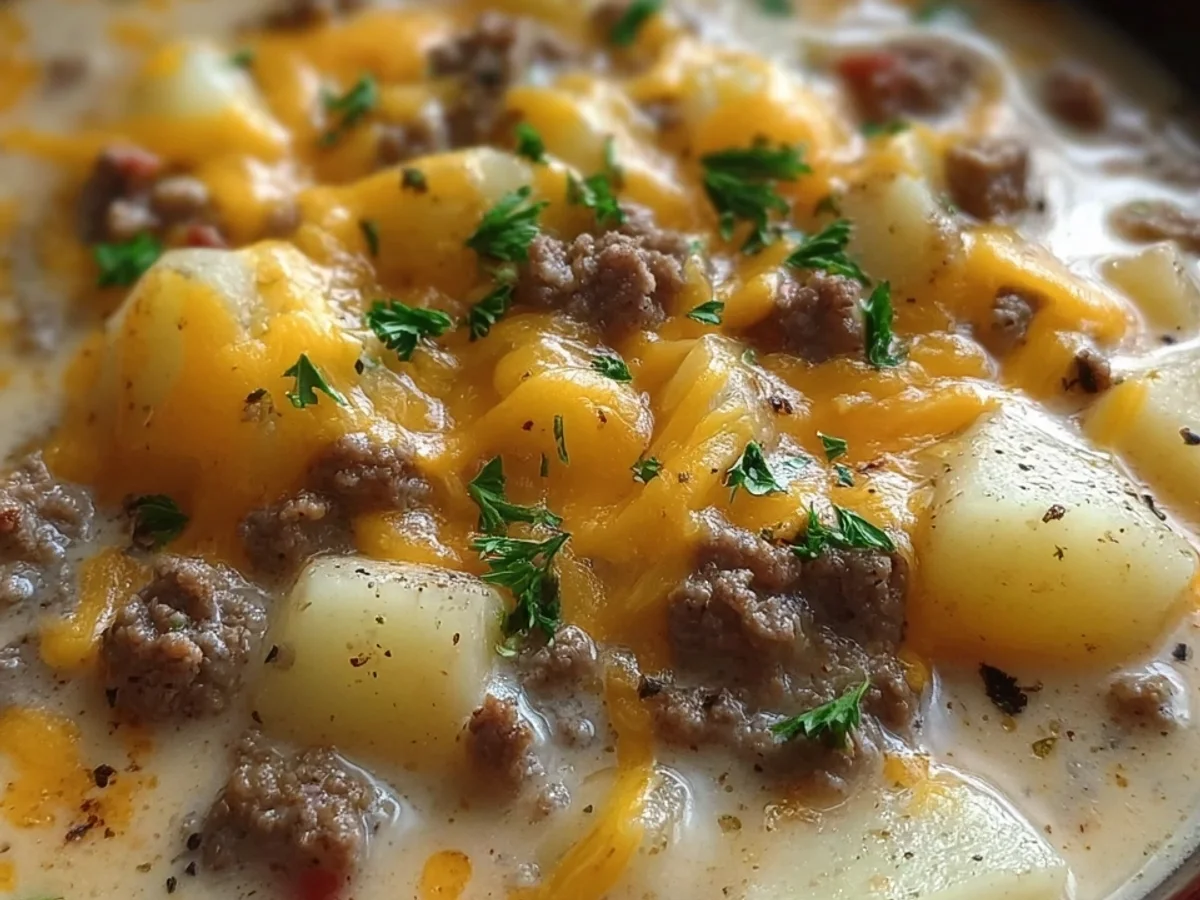 Hearty Cheesy Hamburger Potato Soup for Weeknights - Featured Image