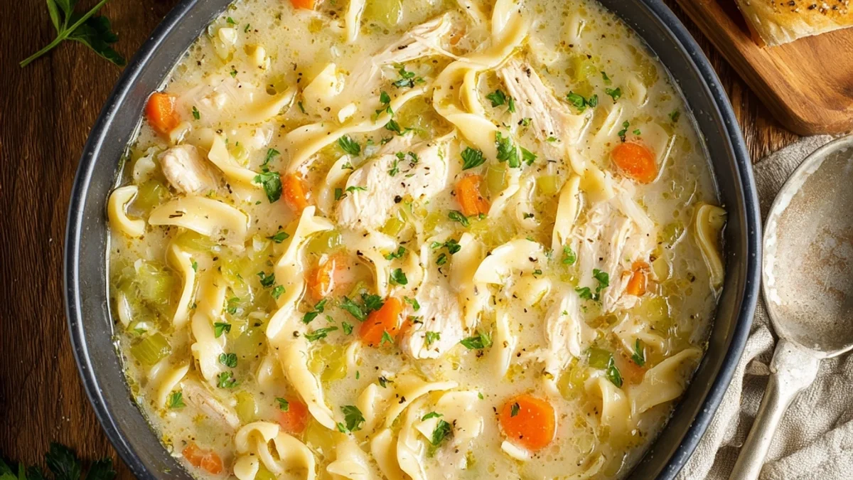 Hearty Creamy Chicken Noodle Soup Crockpot Comfort