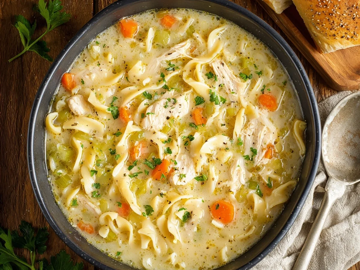 Hearty Creamy Chicken Noodle Soup Crockpot Comfort - Featured Image