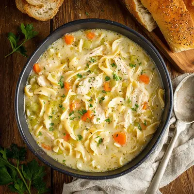 Hearty Creamy Chicken Noodle Soup Crockpot Comfort