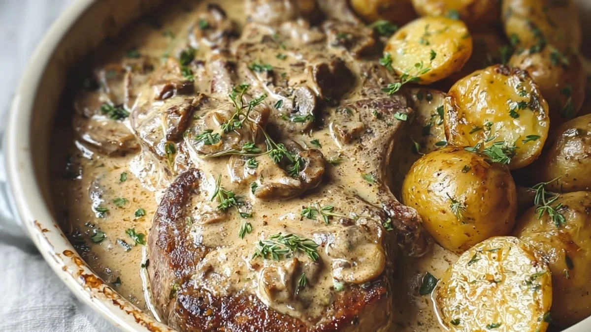 Hearty Creamy Garlic Lamb Chops & Potatoes Slow Cooked