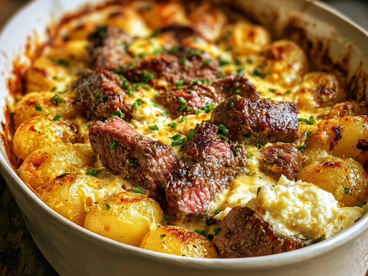 Hearty Garlic Butter Steak Cheddar Potato Bake - Featured Image
