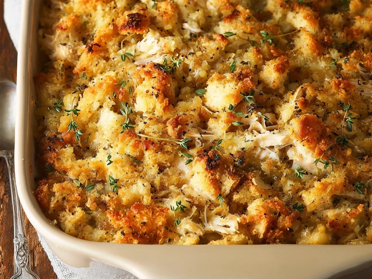 Hearty Rotisserie Chicken Stuffing Casserole - Featured Image
