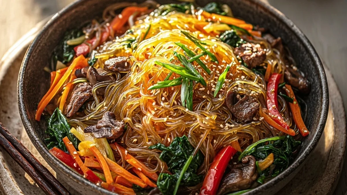 Homestyle Authentic Korean Japchae: Glass Noodle Stir-Fry