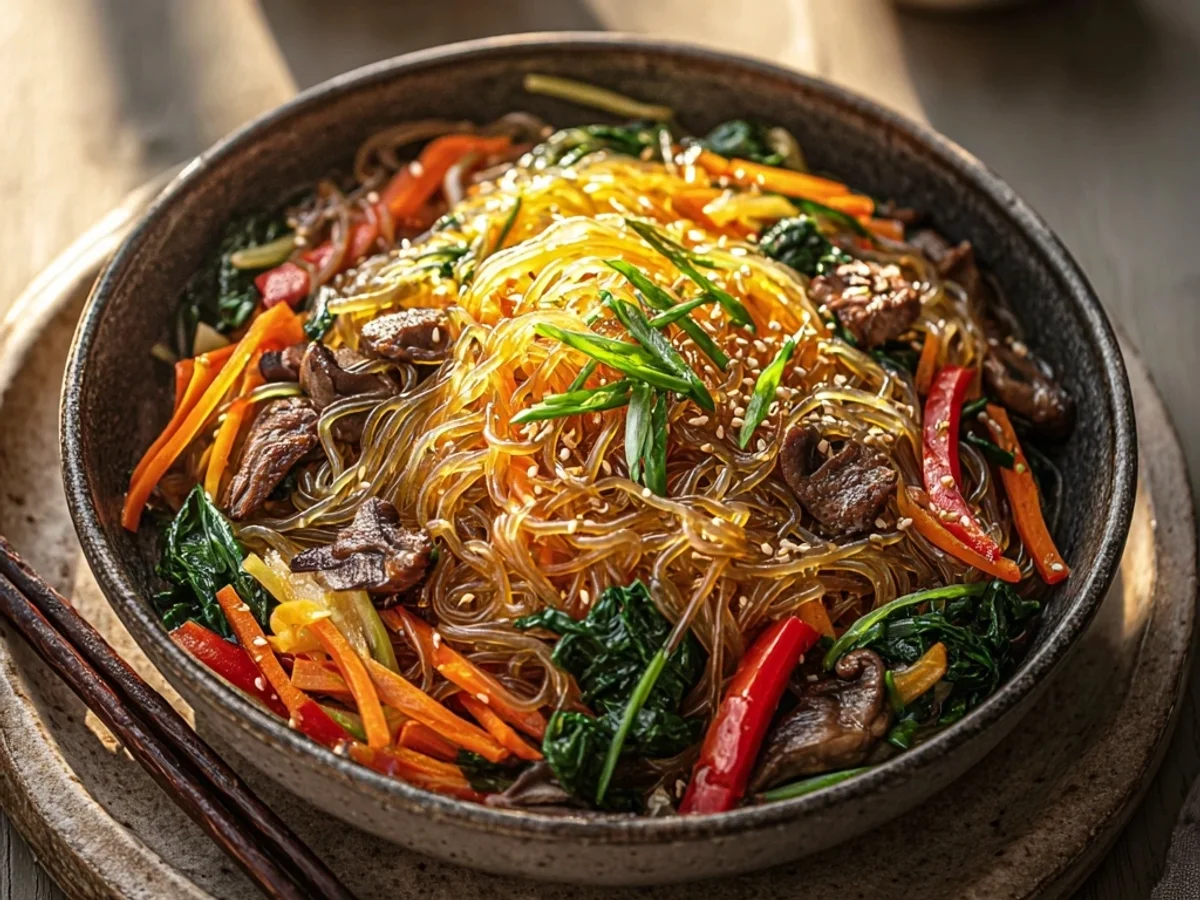 Homestyle Authentic Korean Japchae: Glass Noodle Stir-Fry - Featured Image