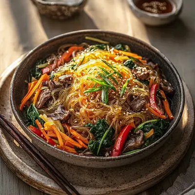 Homestyle Authentic Korean Japchae: Glass Noodle Stir-Fry