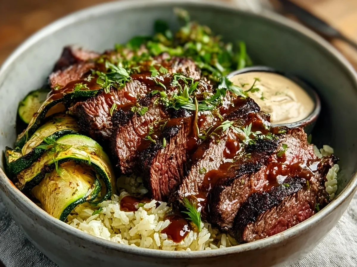 Juicy Grilled Steak Bowl with Zucchini & Tangy Sauce - Featured Image