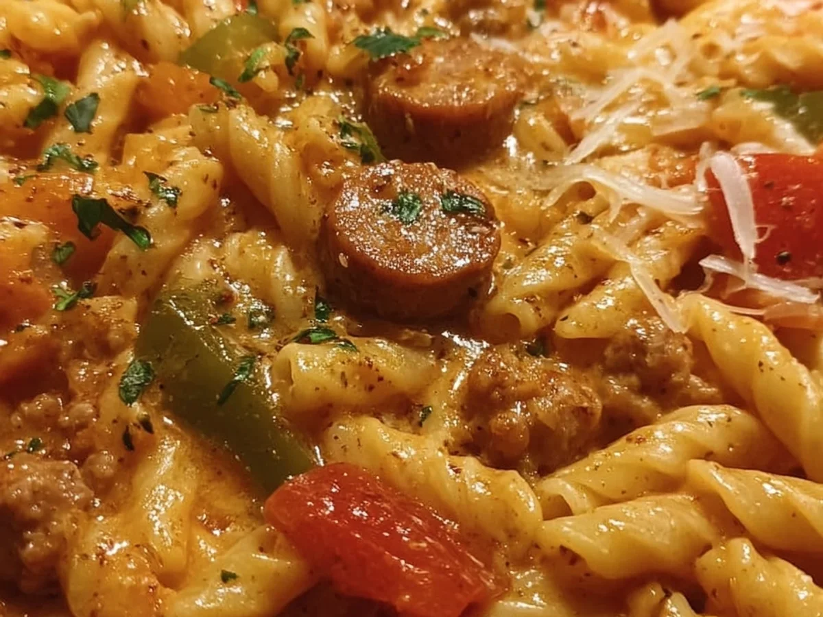 One-Pot Creamy Spicy Cajun Turkey Sausage Pasta - Featured Image