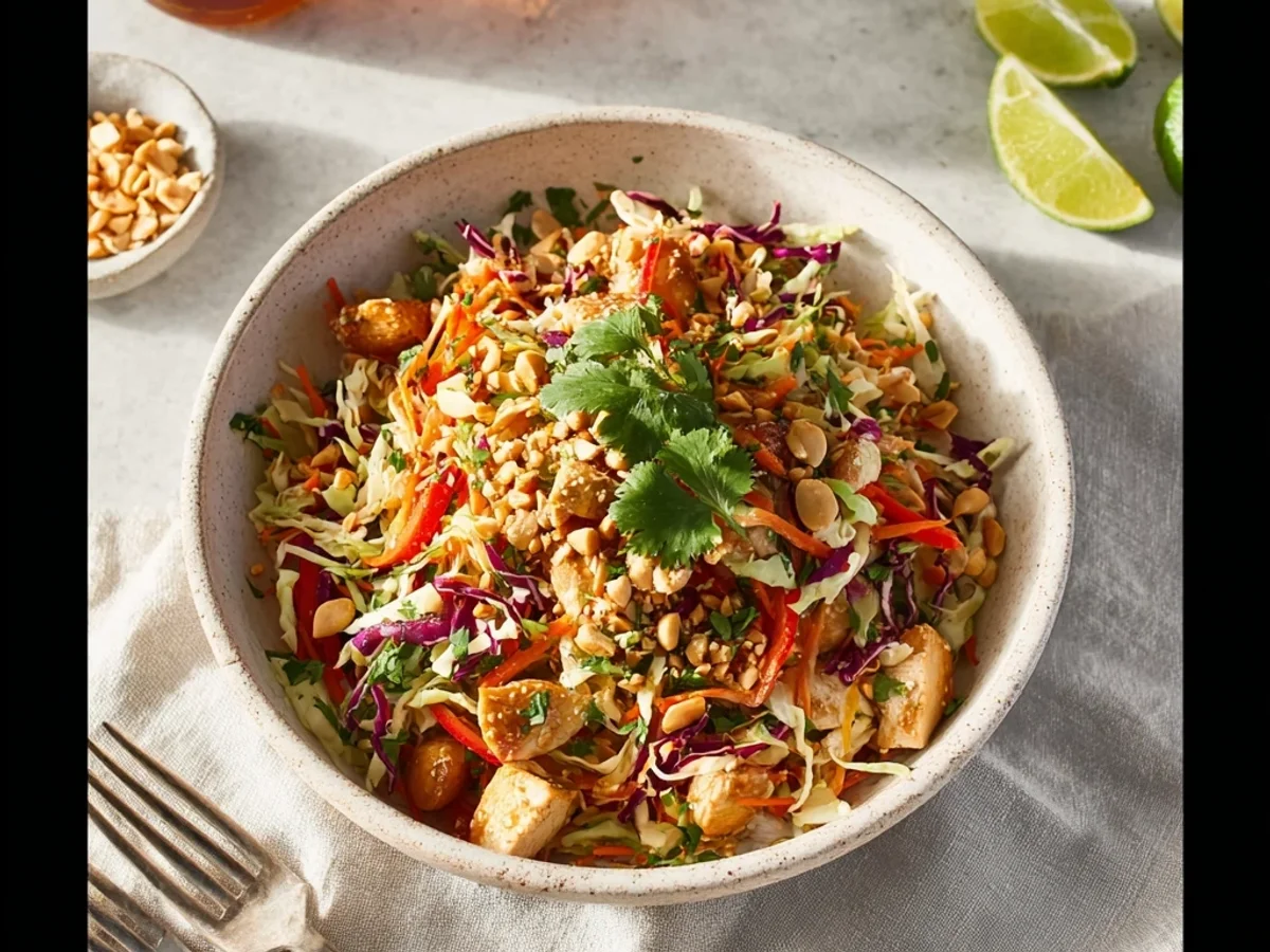 Peanut Chicken Crunch Salad with Tangy Dressing - Featured Image