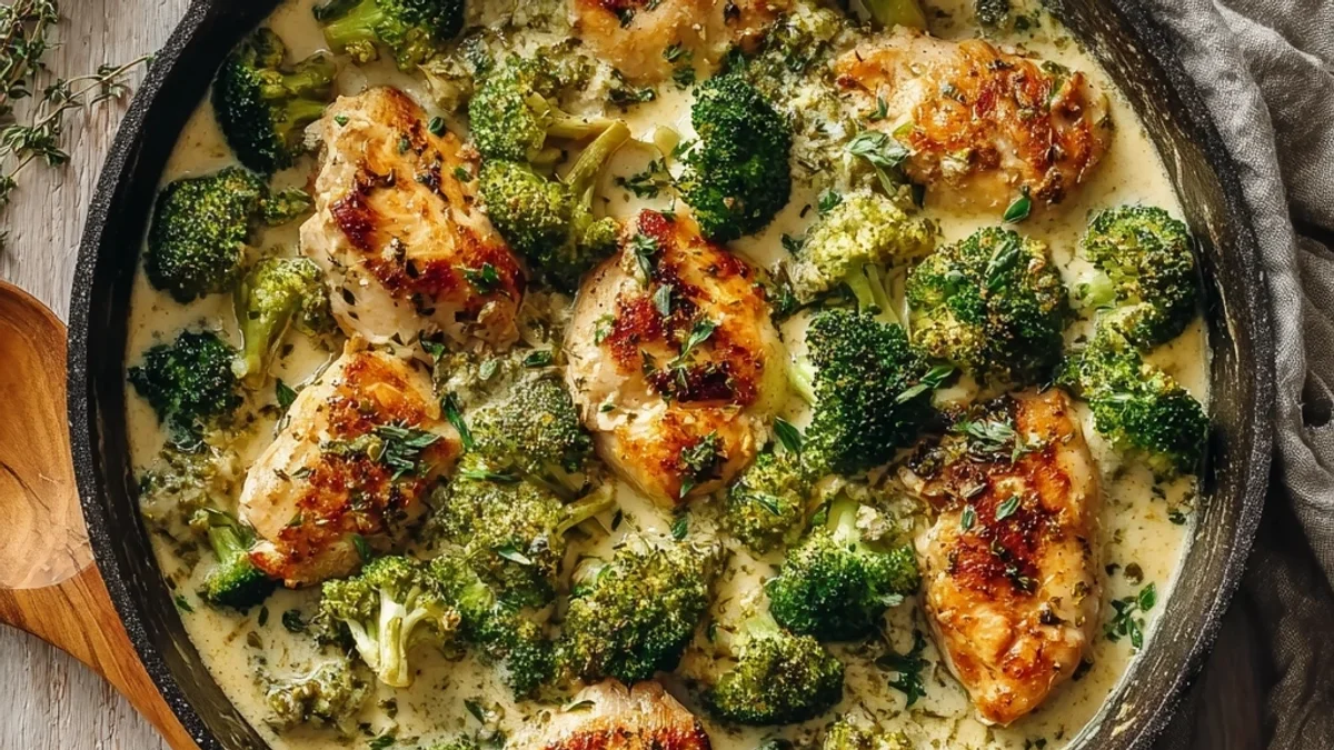 Quick Creamy Garlic Chicken & Broccoli Skillet