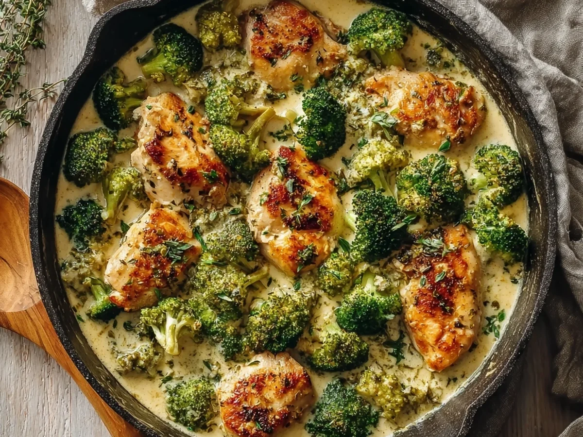 Quick Creamy Garlic Chicken & Broccoli Skillet - Featured Image