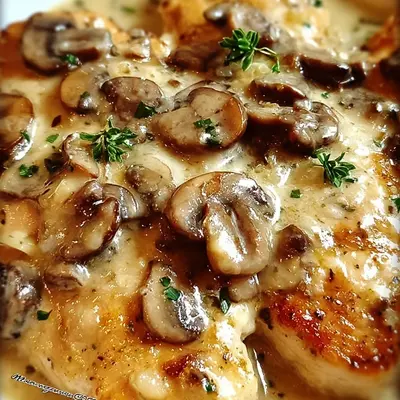 Quick Creamy Italian Mushroom Asiago Chicken Skillet