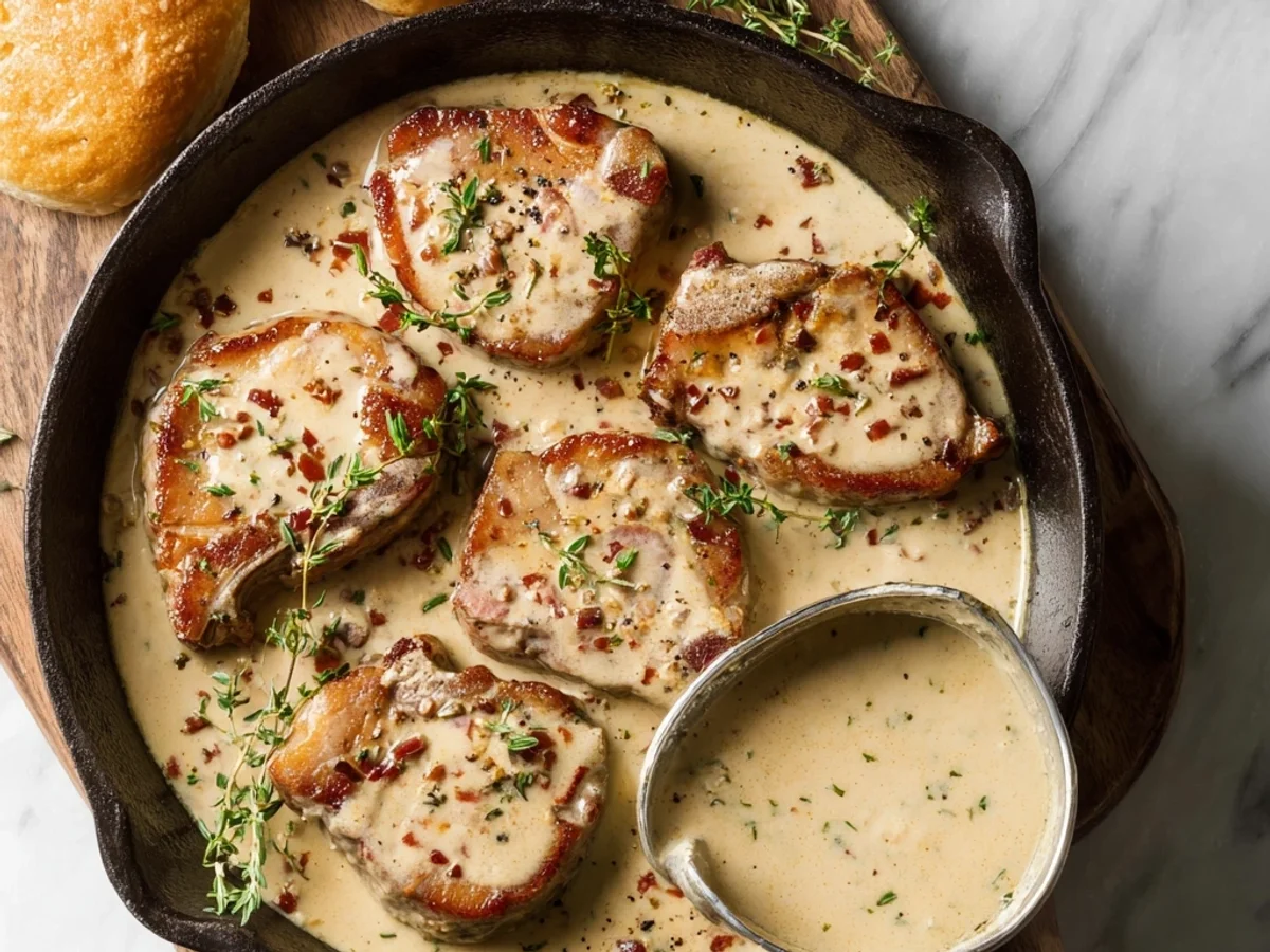 Rich Creamy Turkey Ham Lamb Chops Dinner - Featured Image