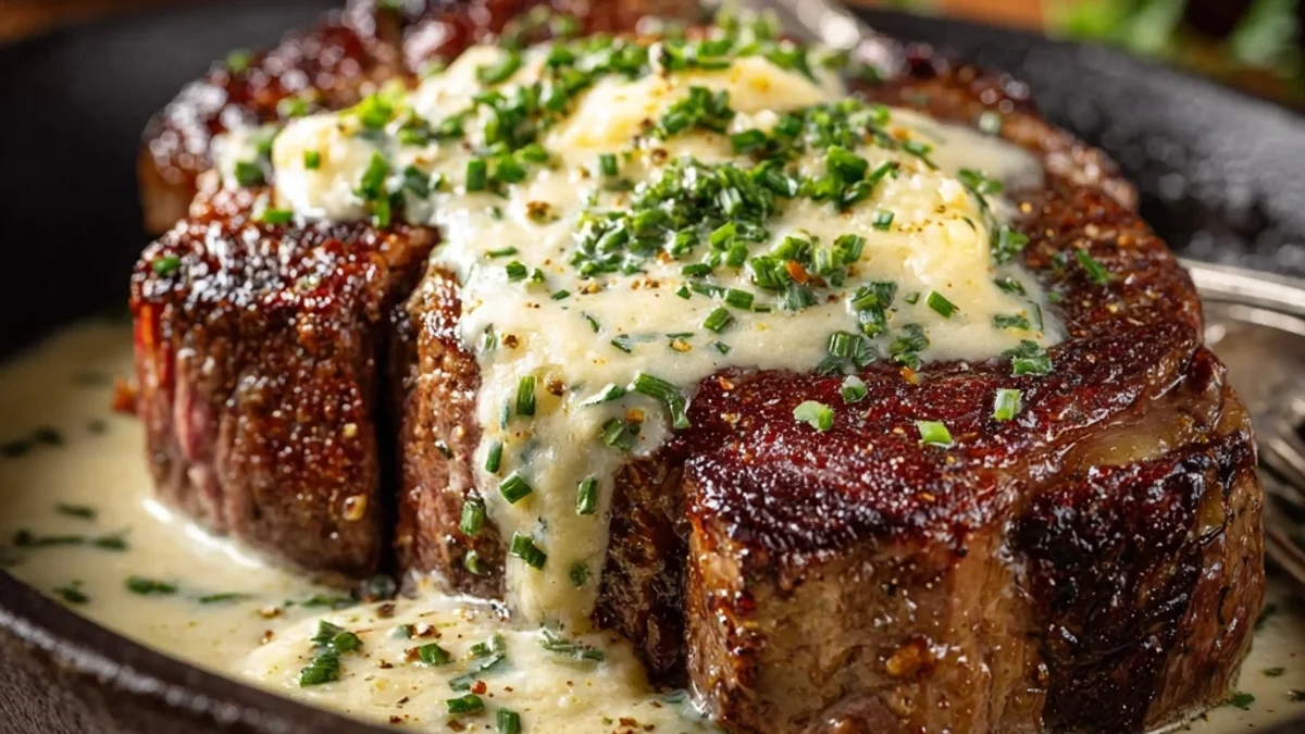 Rich Garlic Butter Steak with Parmesan Cream Sauce