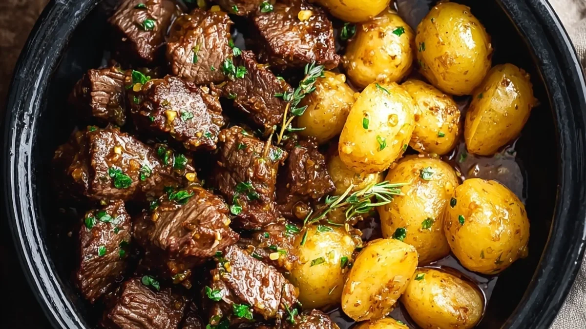 Slow Cooker Garlic Butter Beef Bites: Tender Potato Meal