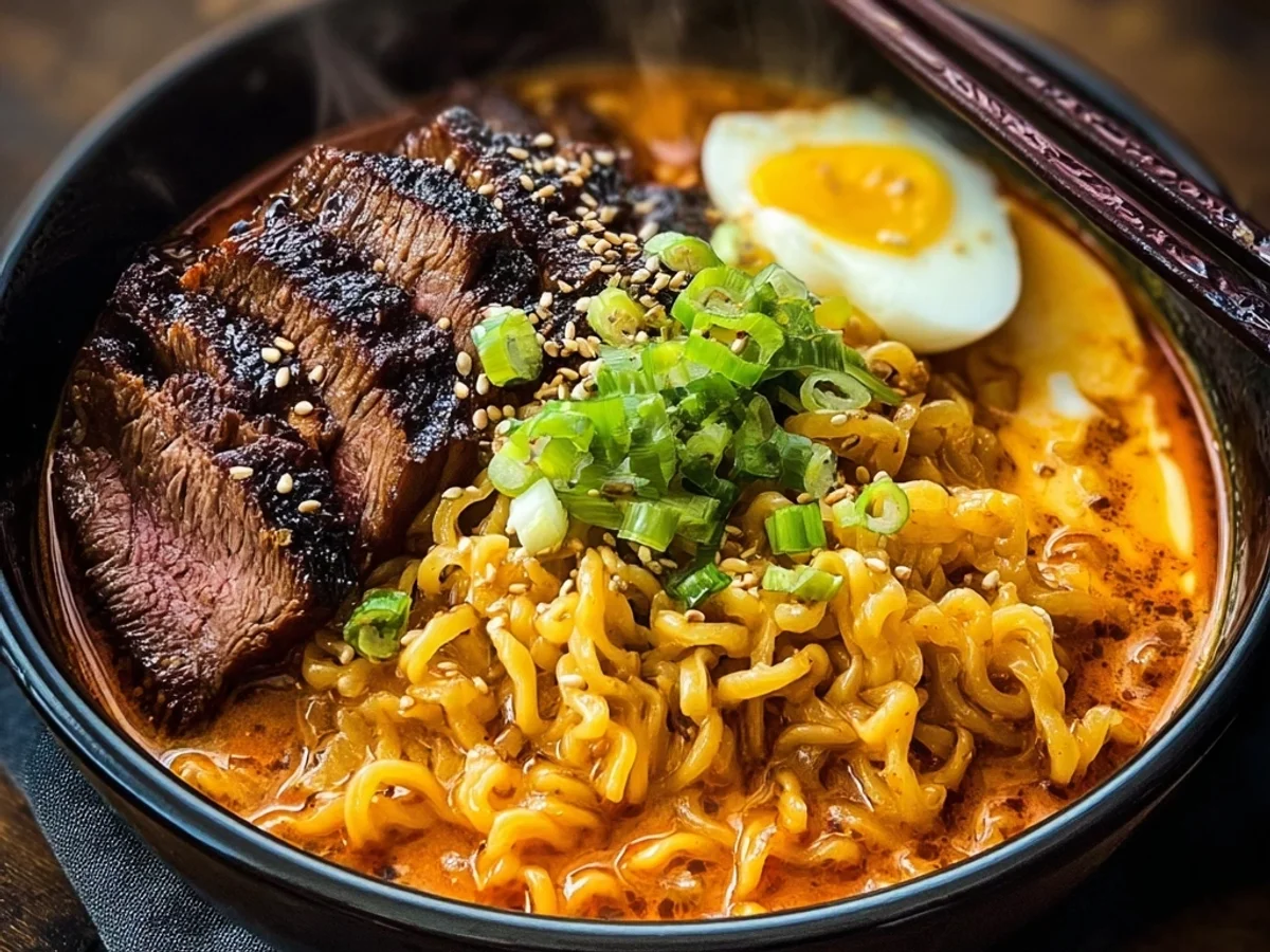 Spicy Korean Ramen with Grilled Beef & Creamy Sauce - Featured Image