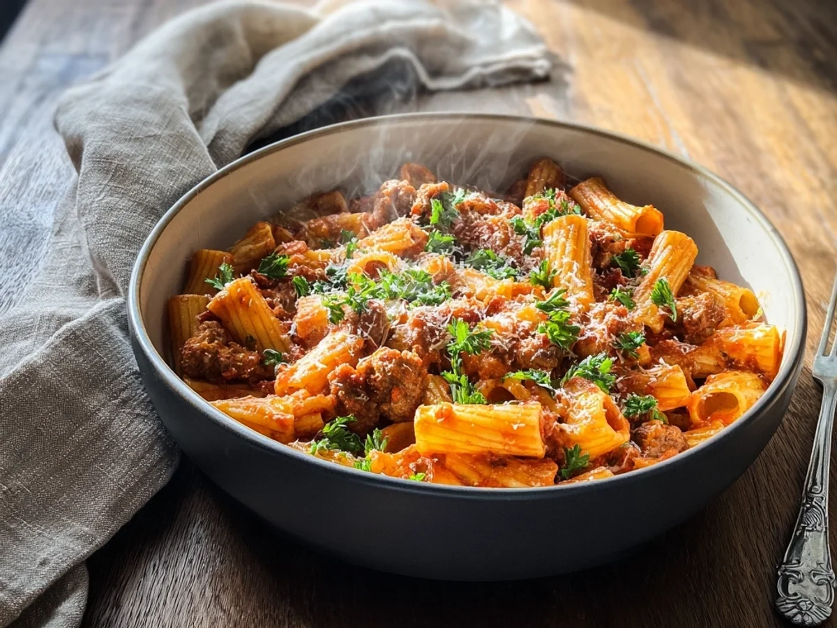 Spicy Turkey Sausage Rigatoni Dinner - Featured Image