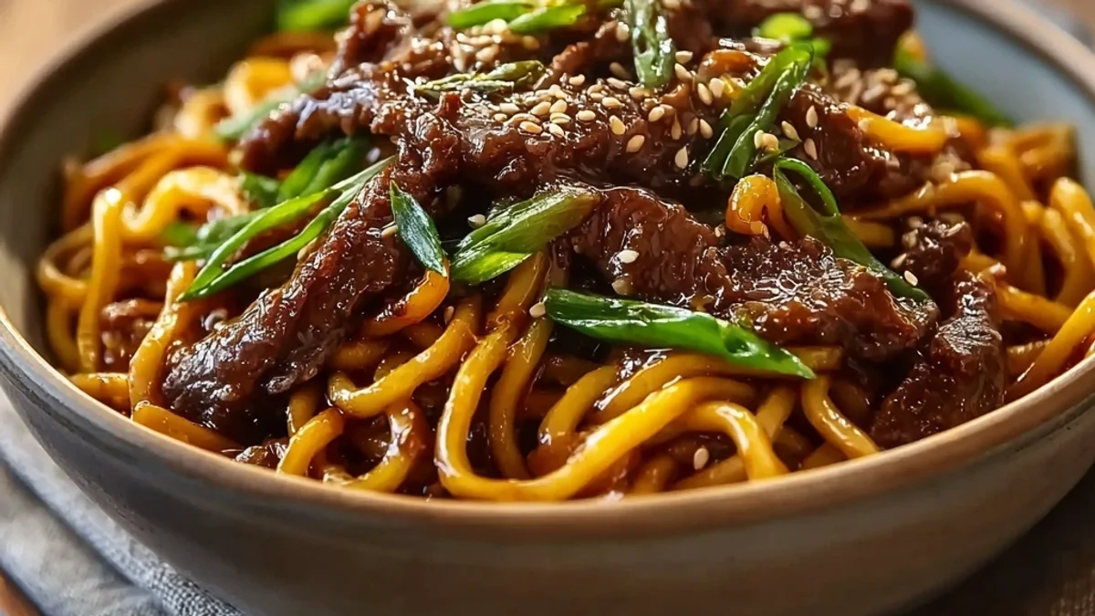 Sticky Beef Noodles: Savory Garlic Ginger Sauce