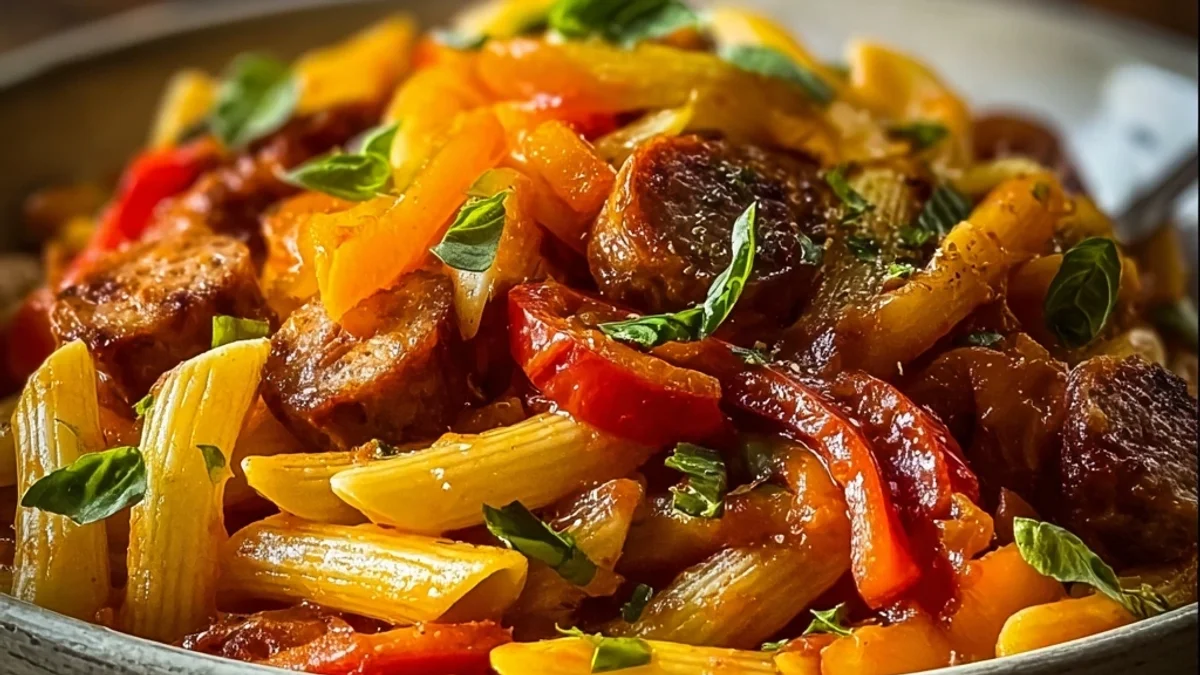 Sweet Pepper Beef Sausage Pasta: Hearty Dinner Delight