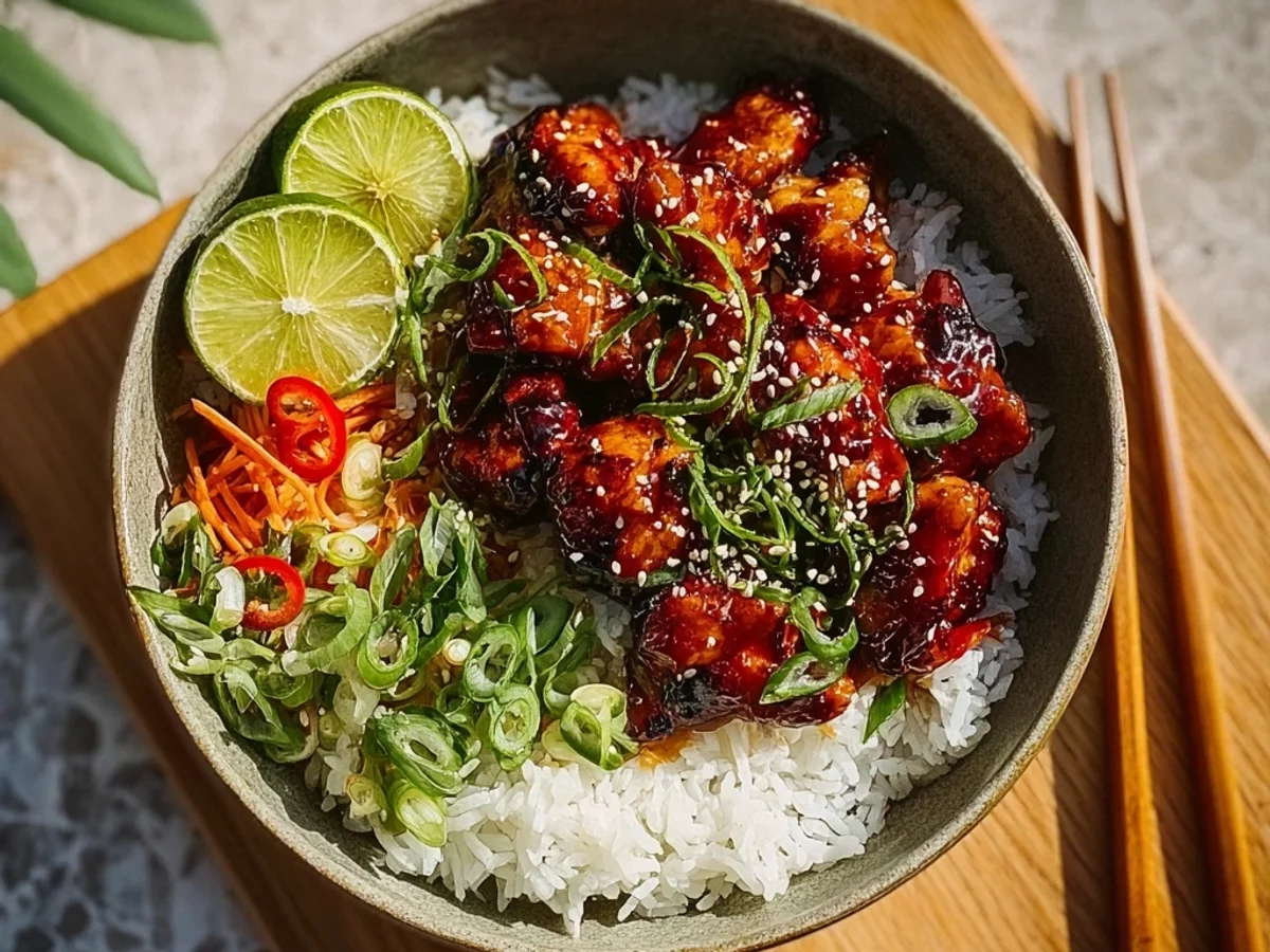 Tangy Sweet Chili Chicken Rice Bowls Recipe - Featured Image
