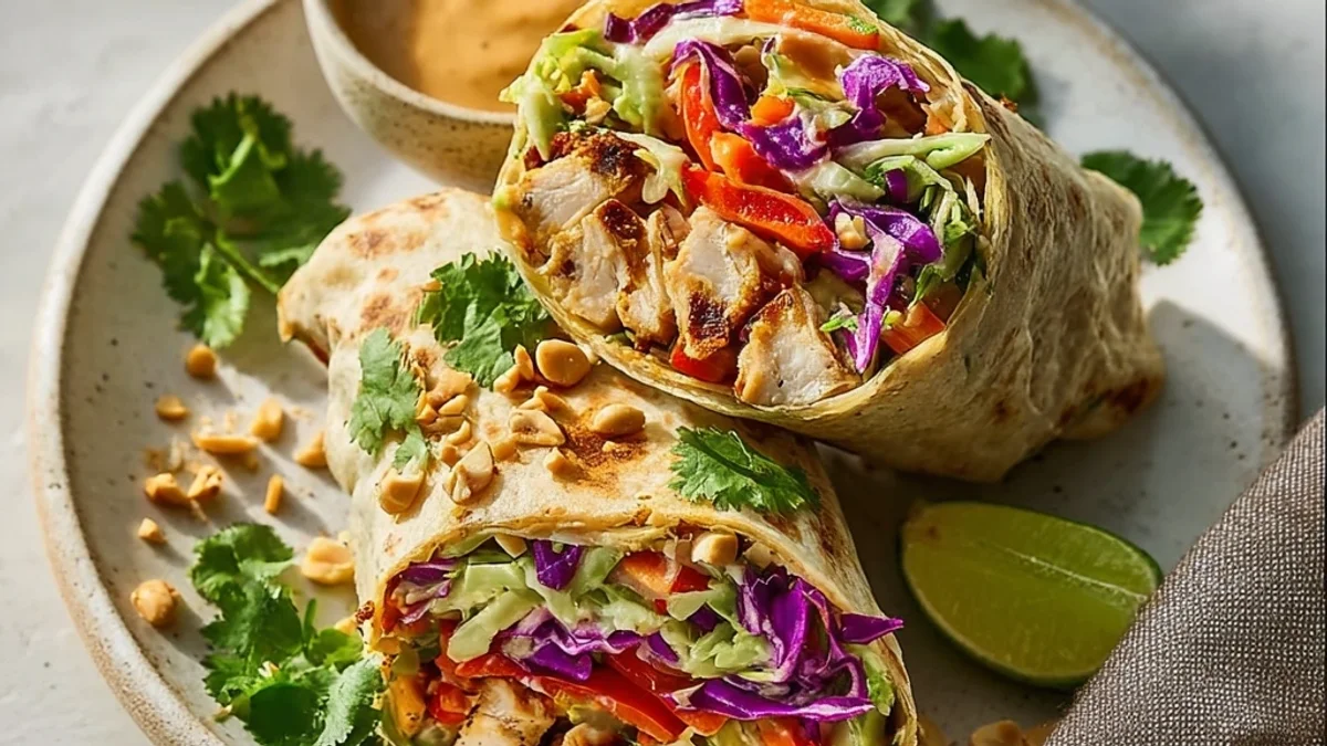 Tangy Thai Chicken Wraps & Crunchy Asian Slaw