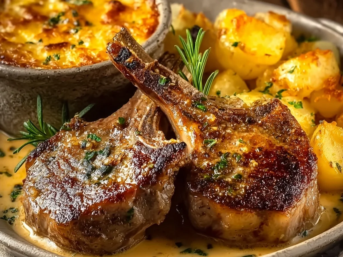 Tender Garlic Butter Lamb Chops & Cheesy Potato Bake - Featured Image