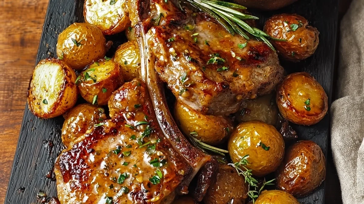 Tender Honey Mustard Lamb Chops & Potatoes Skillet