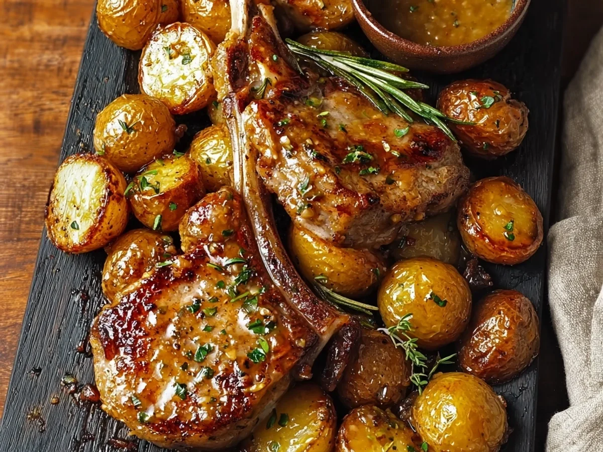 Tender Honey Mustard Lamb Chops & Potatoes Skillet - Featured Image