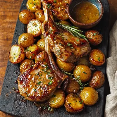 Tender Honey Mustard Lamb Chops & Potatoes Skillet